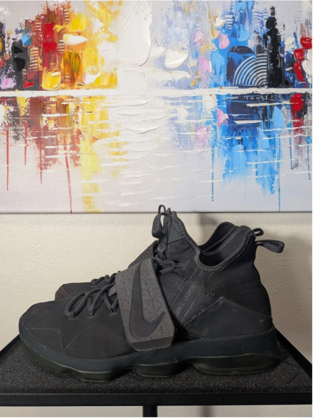 Nike LeBron 14 Shoes Mens Size 13 Black Mesh Mid Top Basketball Sneakers